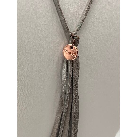 Saachi Gray Metallic Suede Leather Faceted Glass Dangle Rose Gold Necklace - Picture 2 of 8